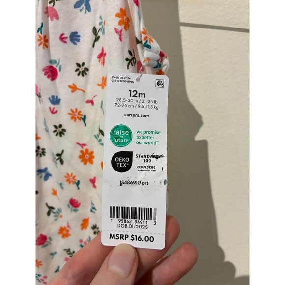 NWT Carter's White Floral Romper - 12M - Picture 3 of 3